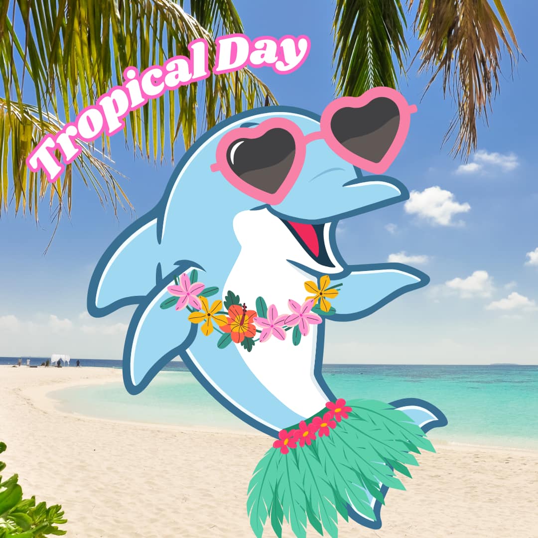 Tropical Day with dolphin on beach