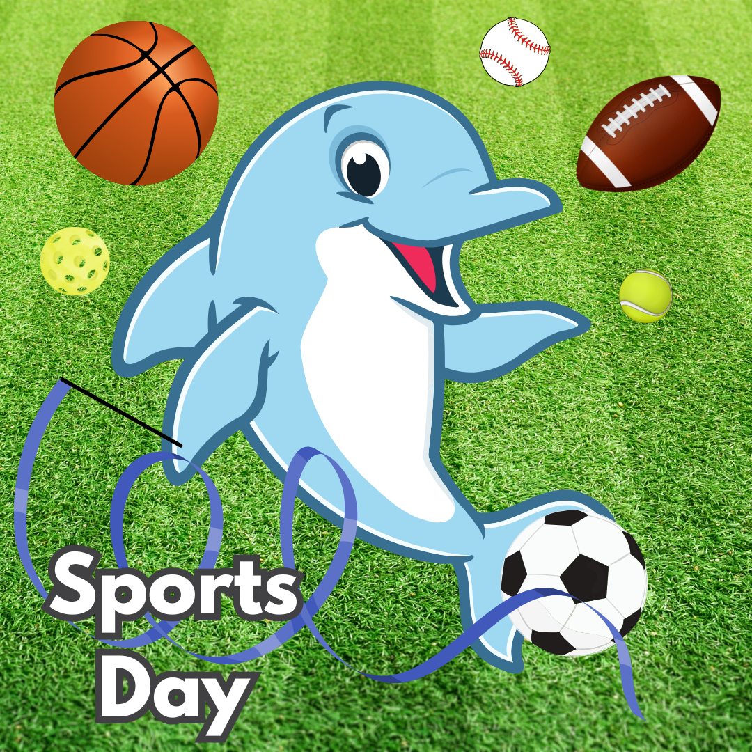 sports day, dolphin with sports equipment