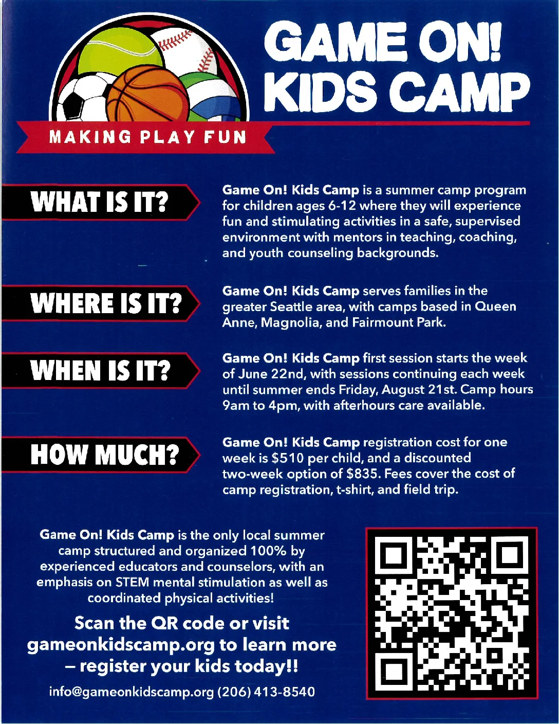 Game on kids camp flyer